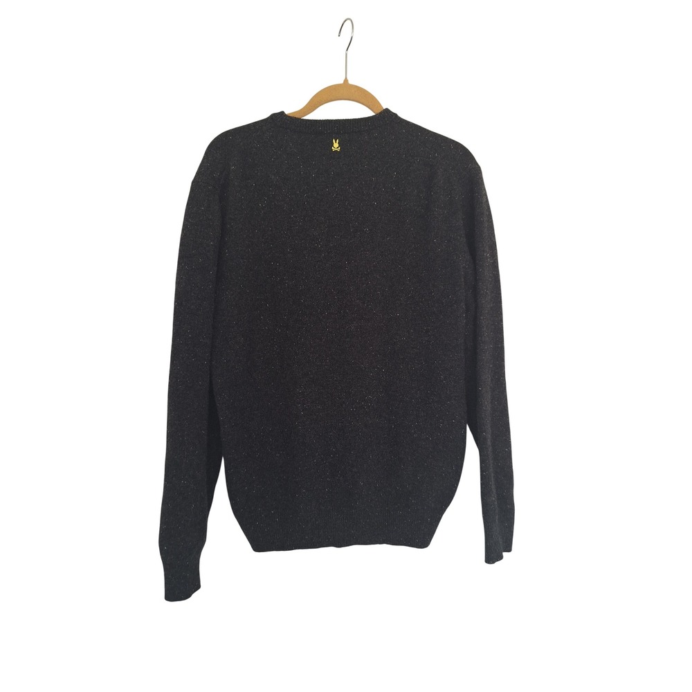 Psycho Bunny Mens XL Charcoal Grey 100% Merino Wool Skull Logo Sweater - Picture 3 of 7